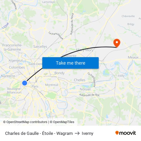 Charles de Gaulle - Étoile - Wagram to Iverny map