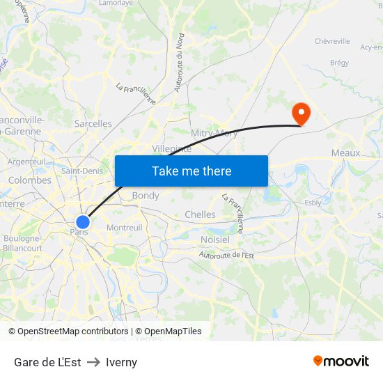 Gare de L'Est to Iverny map