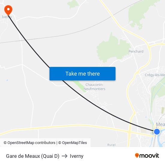 Gare de Meaux (Quai D) to Iverny map