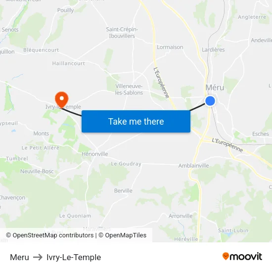 Meru to Ivry-Le-Temple map