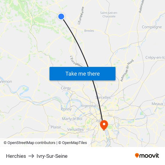 Herchies to Ivry-Sur-Seine map