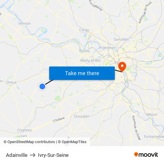 Adainville to Ivry-Sur-Seine map