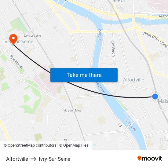 Alfortville to Ivry-Sur-Seine map