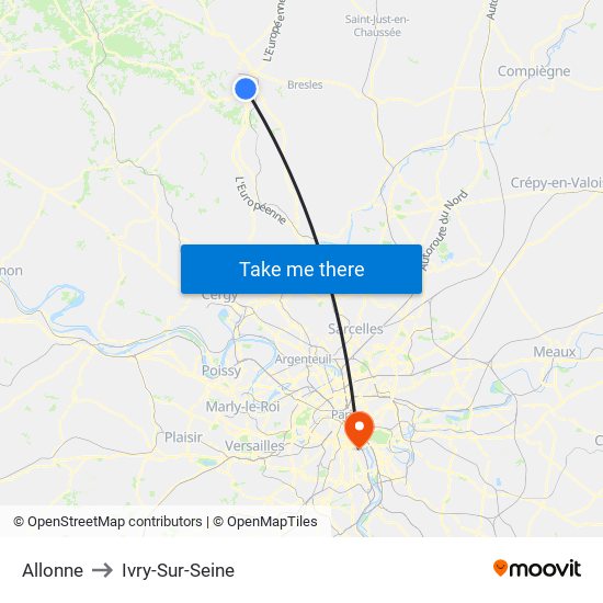 Allonne to Ivry-Sur-Seine map