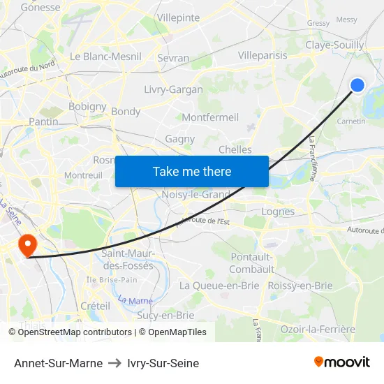 Annet-Sur-Marne to Ivry-Sur-Seine map