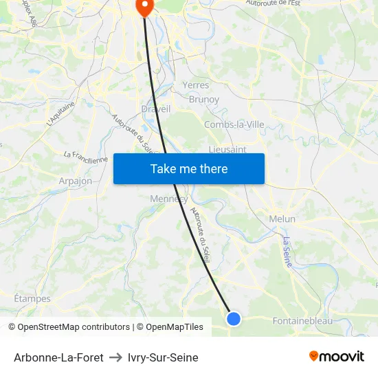 Arbonne-La-Foret to Ivry-Sur-Seine map