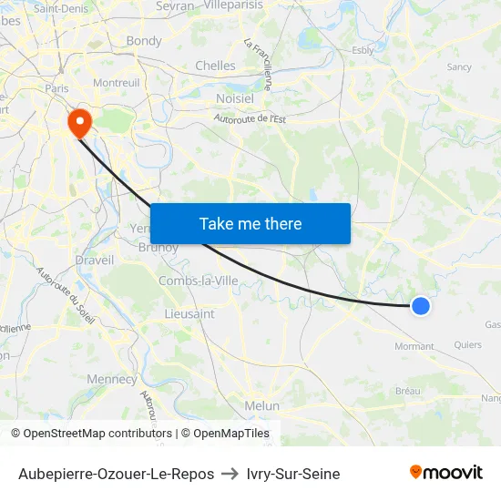 Aubepierre-Ozouer-Le-Repos to Ivry-Sur-Seine map