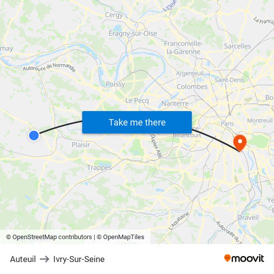Auteuil to Ivry-Sur-Seine map