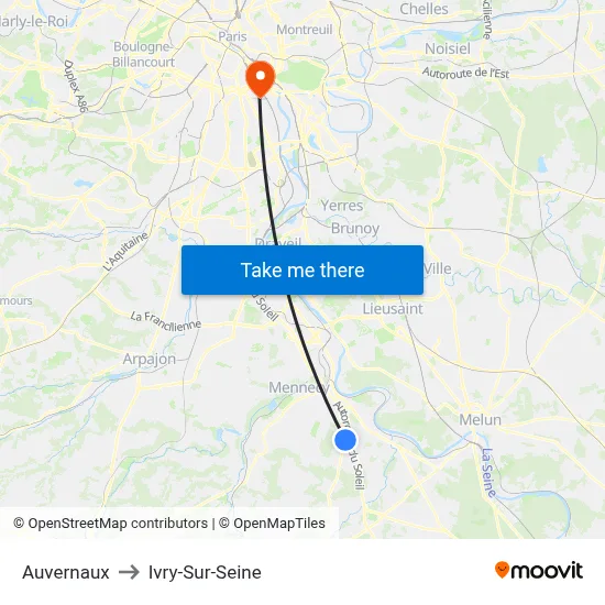 Auvernaux to Ivry-Sur-Seine map