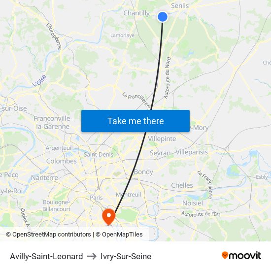 Avilly-Saint-Leonard to Ivry-Sur-Seine map