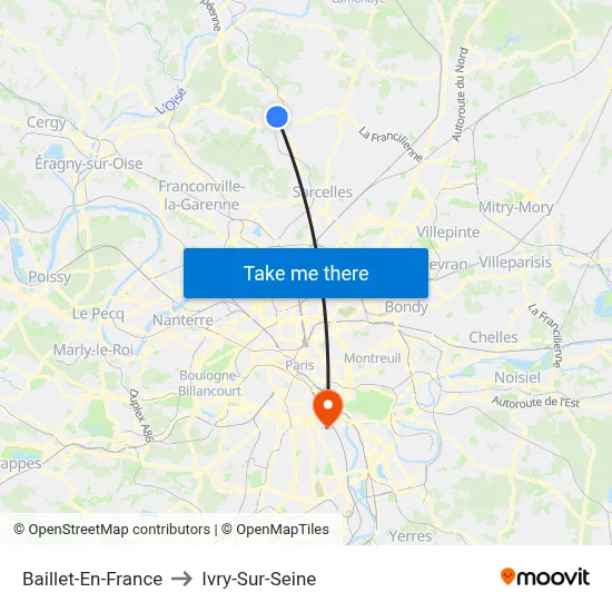 Baillet-En-France to Ivry-Sur-Seine map