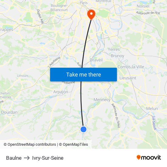 Baulne to Ivry-Sur-Seine map