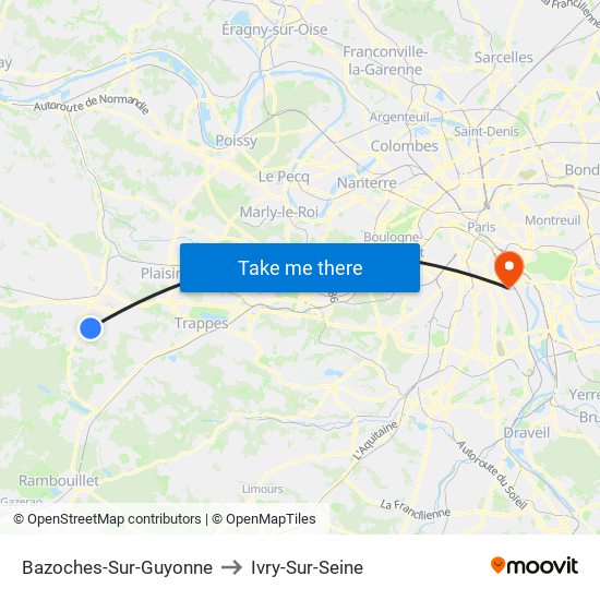Bazoches-Sur-Guyonne to Ivry-Sur-Seine map