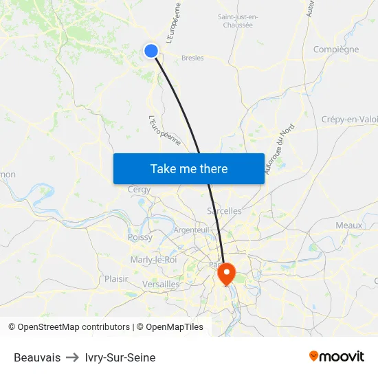 Beauvais to Ivry-Sur-Seine map
