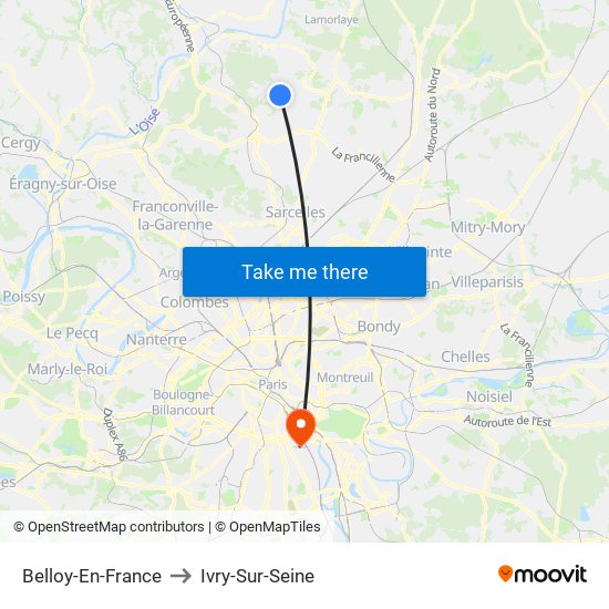 Belloy-En-France to Ivry-Sur-Seine map