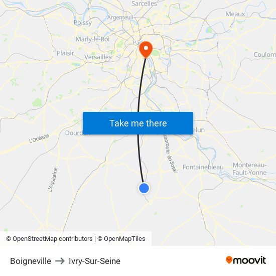 Boigneville to Ivry-Sur-Seine map
