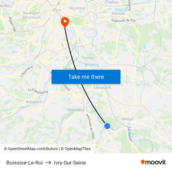 Boissise-Le-Roi to Ivry-Sur-Seine map