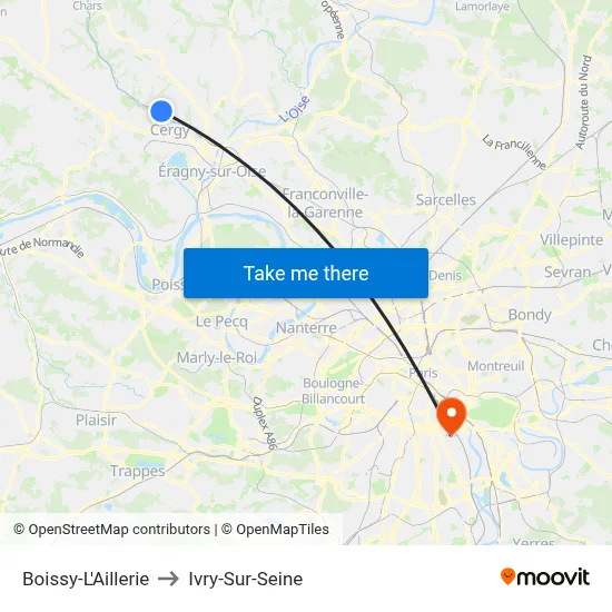Boissy-L'Aillerie to Ivry-Sur-Seine map