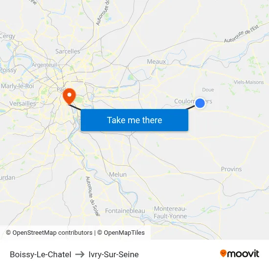 Boissy-Le-Chatel to Ivry-Sur-Seine map