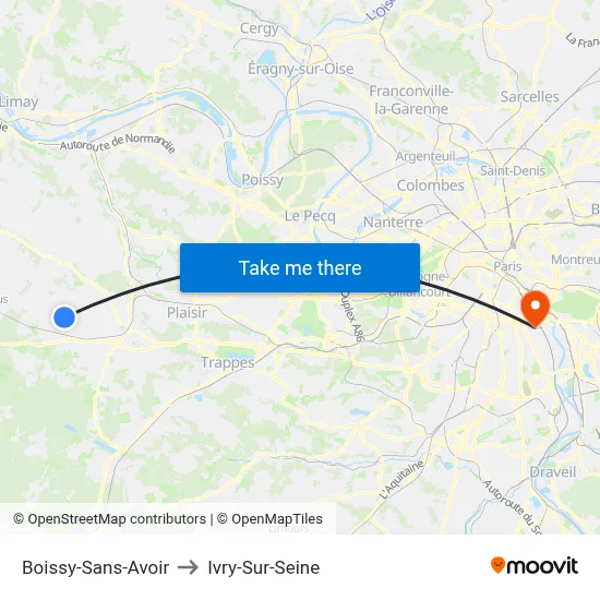 Boissy-Sans-Avoir to Ivry-Sur-Seine map