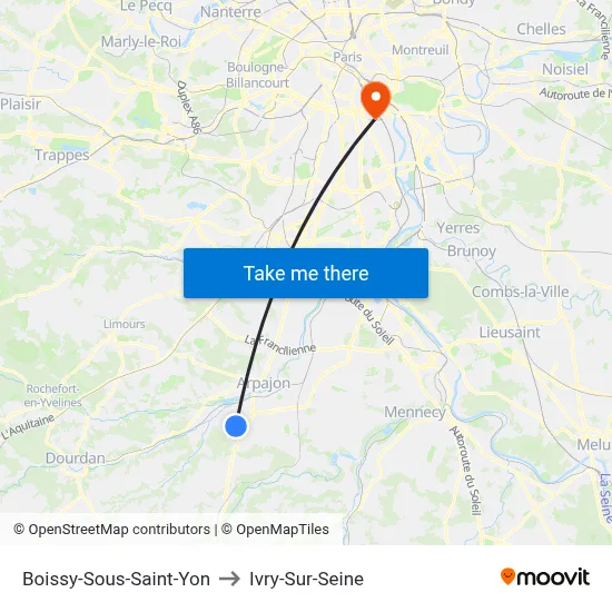 Boissy-Sous-Saint-Yon to Ivry-Sur-Seine map