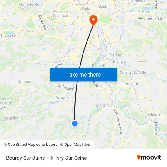 Bouray-Sur-Juine to Ivry-Sur-Seine map