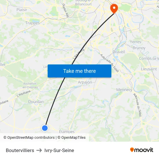 Boutervilliers to Ivry-Sur-Seine map