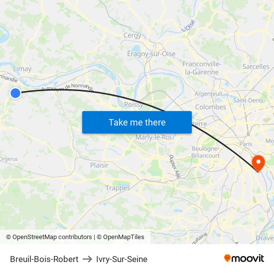 Breuil-Bois-Robert to Ivry-Sur-Seine map