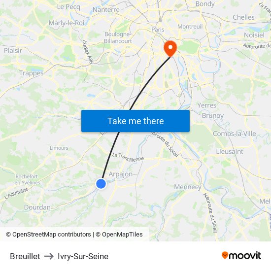 Breuillet to Ivry-Sur-Seine map