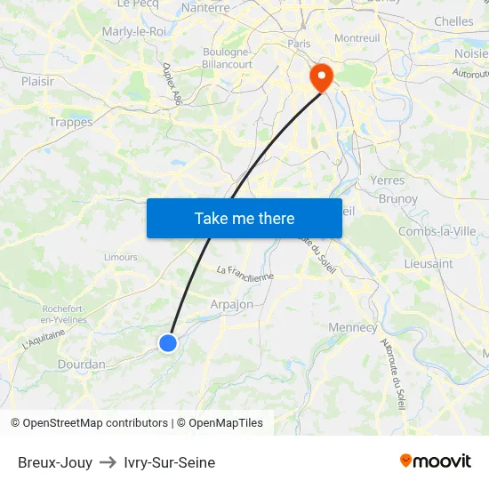 Breux-Jouy to Ivry-Sur-Seine map