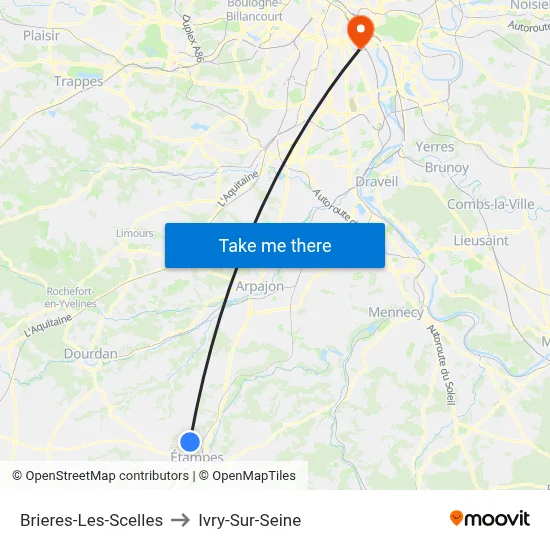 Brieres-Les-Scelles to Ivry-Sur-Seine map