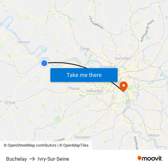 Buchelay to Ivry-Sur-Seine map