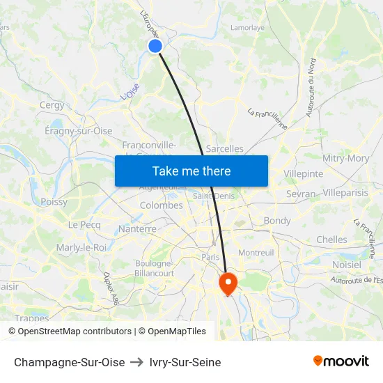 Champagne-Sur-Oise to Ivry-Sur-Seine map