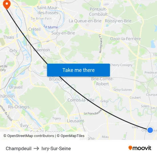 Champdeuil to Ivry-Sur-Seine map