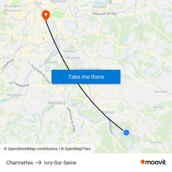 Chartrettes to Ivry-Sur-Seine map