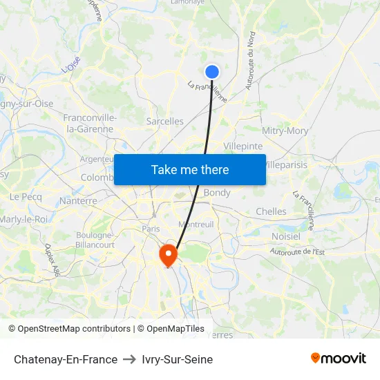 Chatenay-En-France to Ivry-Sur-Seine map