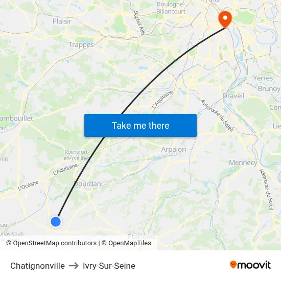 Chatignonville to Ivry-Sur-Seine map