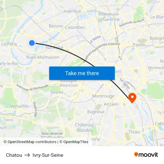 Chatou to Ivry-Sur-Seine map