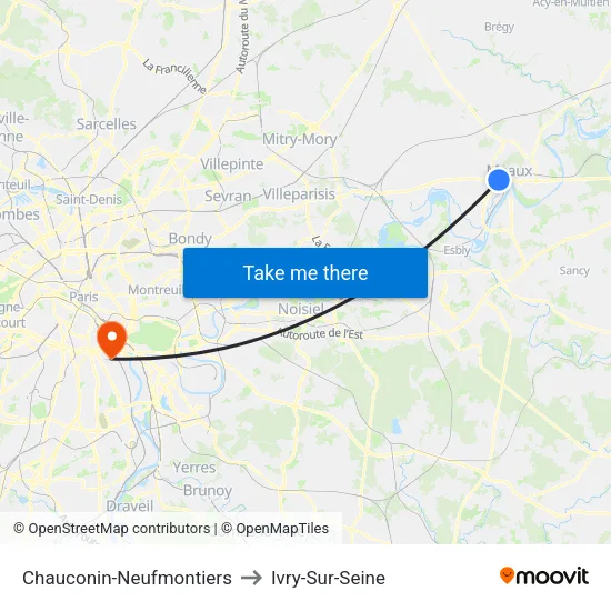 Chauconin-Neufmontiers to Ivry-Sur-Seine map