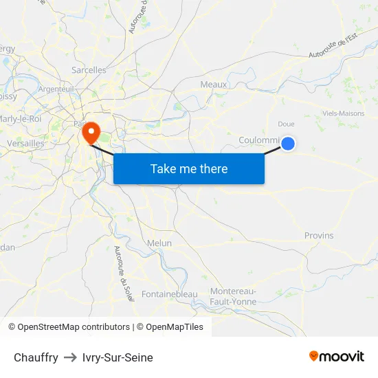 Chauffry to Ivry-Sur-Seine map