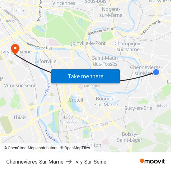 Chennevieres-Sur-Marne to Ivry-Sur-Seine map