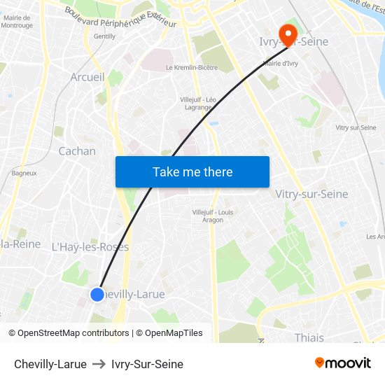 Chevilly-Larue to Ivry-Sur-Seine map