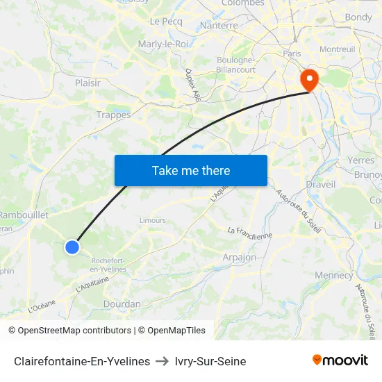 Clairefontaine-En-Yvelines to Ivry-Sur-Seine map