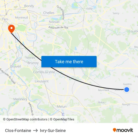 Clos-Fontaine to Ivry-Sur-Seine map