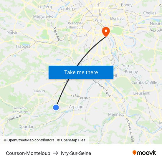 Courson-Monteloup to Ivry-Sur-Seine map