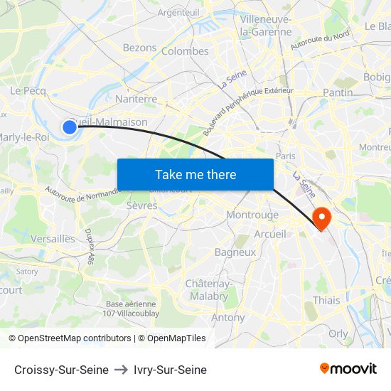 Croissy-Sur-Seine to Ivry-Sur-Seine map