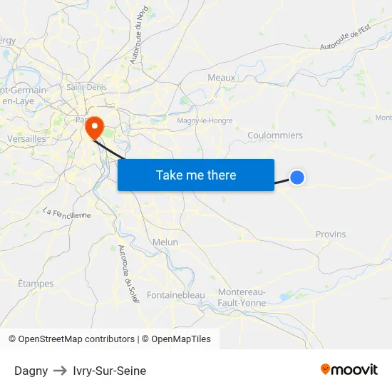 Dagny to Ivry-Sur-Seine map
