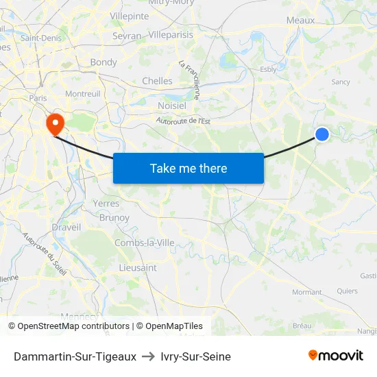Dammartin-Sur-Tigeaux to Ivry-Sur-Seine map