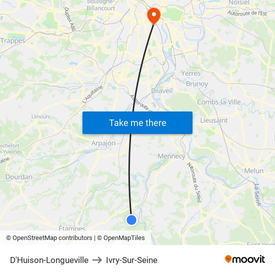 D'Huison-Longueville to Ivry-Sur-Seine map