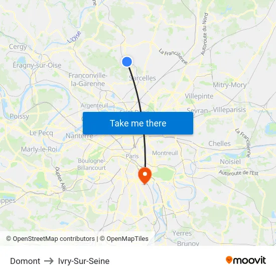 Domont to Ivry-Sur-Seine map